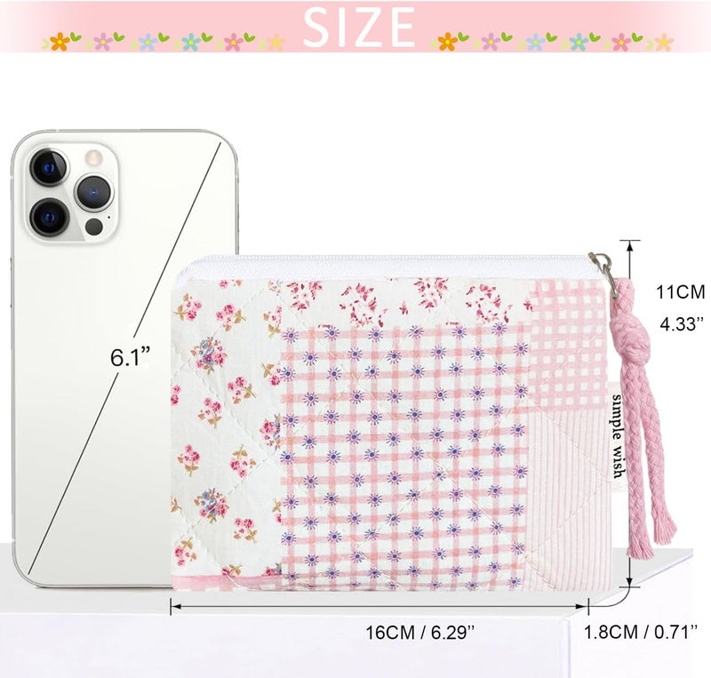 Modacarry Store Cotton Quilted Floral Coin Purse Digital Camera Pouch with Cute Prints Zipper for Women Girls (PINK PATCH) - Image 3